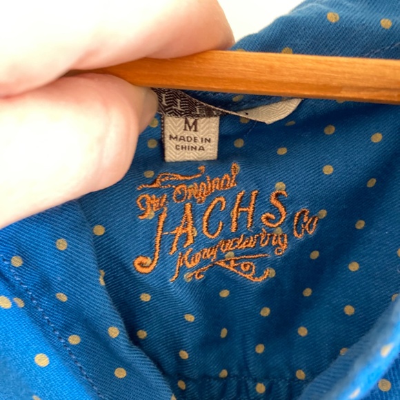 The Original Jach's Fitted Button down Shirt Royal  Blue with Gold dots Sz S-M - Picture 4 of 7